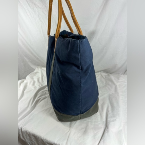 Genuine LL BEAN  Boat & Tote Bag Full Grain Leather Handles vintage Blue Green - Picture 6 of 13